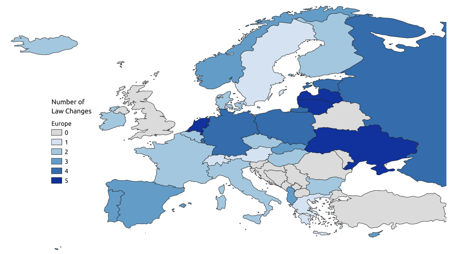 Figure 1 Number of changes in national compulsory-schooling laws in European countries