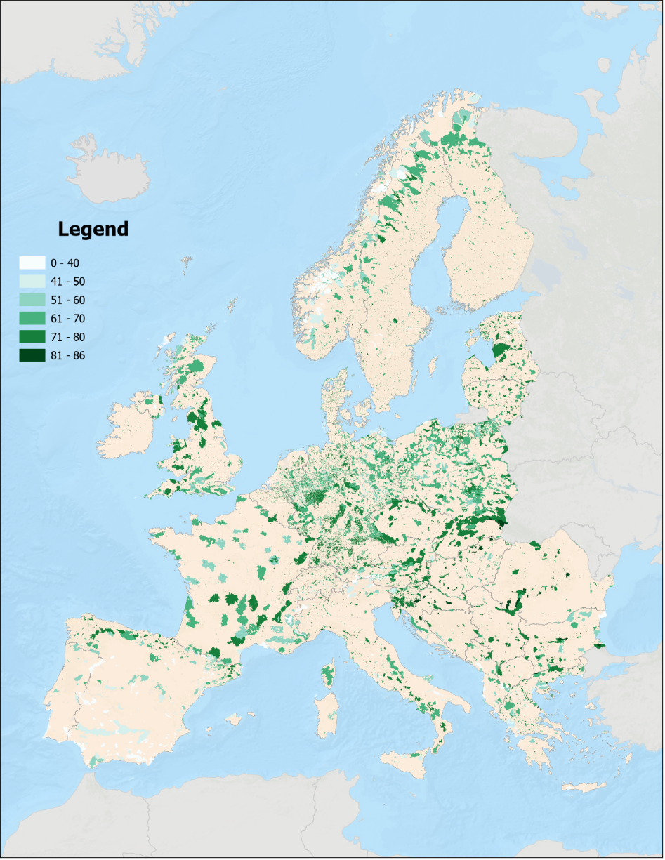 Figure 1 Protected areas in the EU ranked by a greenness index